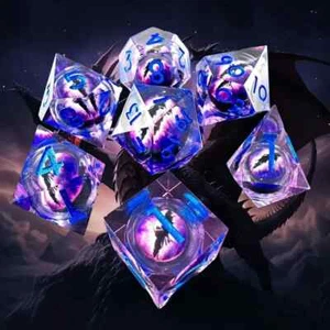 Purple Dragon Eyeball Liquid Core Dice Set for  Pathfinder Cat Eye Liquid Core - Picture 1 of 3