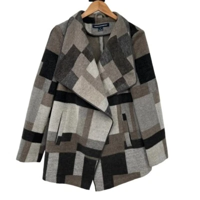 Chaqueta de manga larga French Connection para mujer M gris cuello grande geométrica Foto 1 de 4