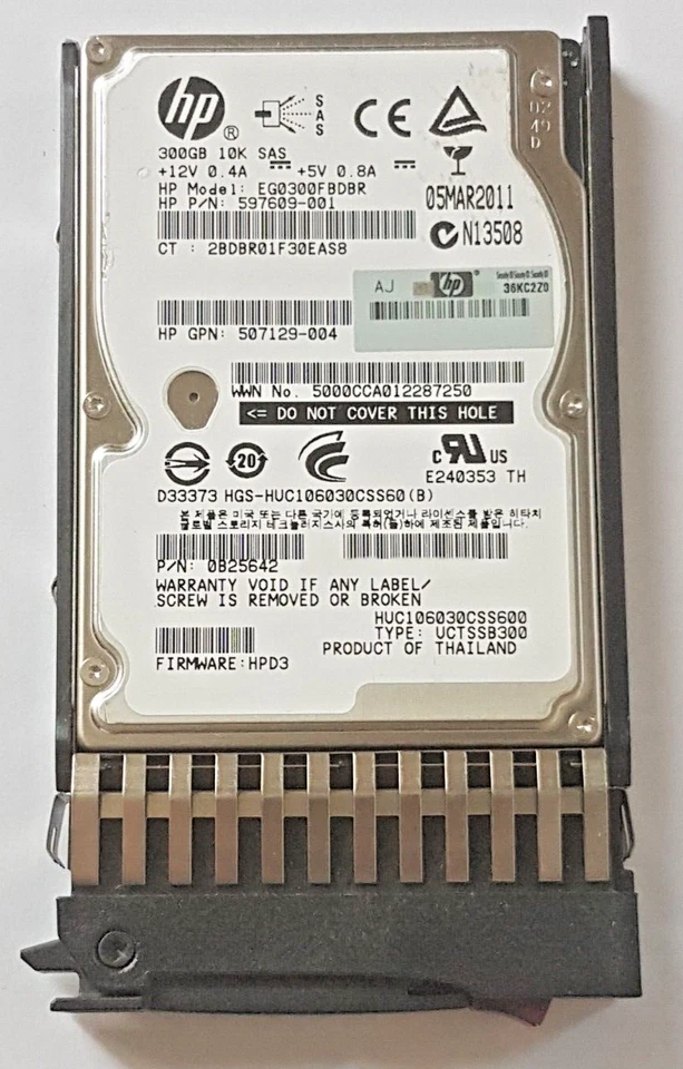 300 GB SAS HP EG0300FBDBR 10000RPM 16MB HDD 2.5" Disco Rigido Interno + Caddy - Immagine 1 di 1