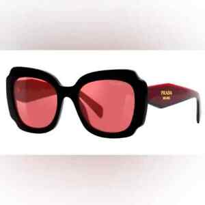 PRADA Red Mirrored oversized sunglasses with logo triangle temples NIB
