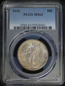 1916 P Walking Liberty Silver Half Dollar PCGS MS63 Choice BU First Year Coin - Picture 1 of 2