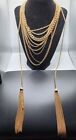 New Vtg Bebe Gold Tone Multiple Row Chain Metal Bib  Statement Necklace 