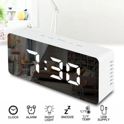 Electronic LED Digital Alarm Clock Snooze Bedside Table Time Display USB Office - image 1 of 4
