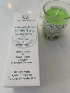 Archangel Michael White Sage Spray Infused with Quartz 4oz w/ Cleansing Candle - Picture 1 of 9
