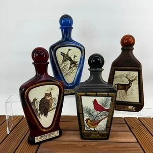James Beam Kentucky Bourbon Whiskey Decanter Collection 4 Piece Set Wildlife Art - Picture 1 of 11
