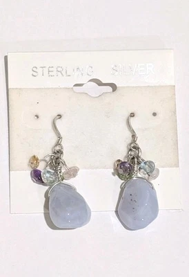 Sterling Silver Rainbow Moonstone Peridot Amethyst Topaz 1.5" Dangle Earrings - Image 1 of 4