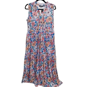 Tolani Collection Dress Womens Medium Boho Tiered Floral Stretch Pockets Cottage - Picture 1 of 14