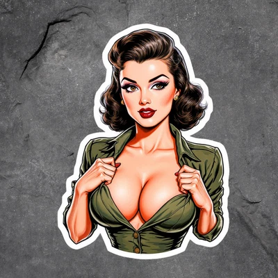 BUMBLEBEE APPAREL pinup girl sticker vinyl decal busty brunette sexy vintage bombshell pinup art