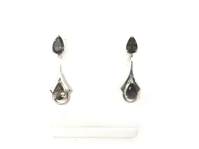 Pendientes colgantes de cuarzo verde facetado de plata de ley usados de 1,5" Foto 1 de 3