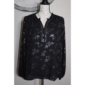 Liz Claiborne Bluse schwarz metallic Blumen Gr. M Langarm halbtransparent Oberteil - Bild 1 von 7