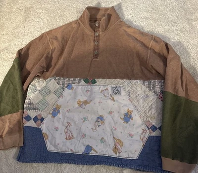 Sudadera con cuello abotonado The Territory Ahead gatos acolchada retazos XL T Foto 1 de 4