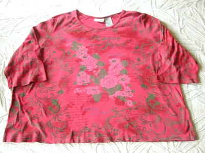 White Stag Woman Women's 3X 22W 24W Deep Rose Bead & Sequin Design LS Top - Image 1 of 4