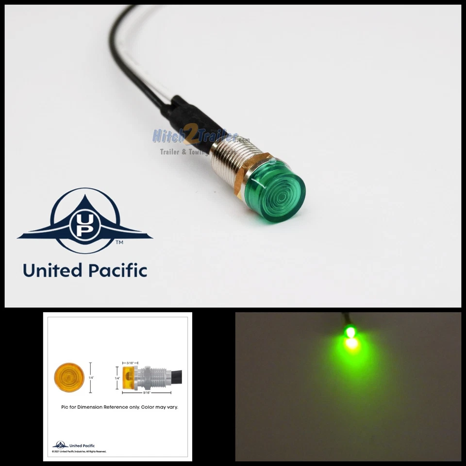 (1) Green Mini LED Dash Light Indicator, Pilot Warning Lamp, 1/4" Mounting Hole Foto 1 de 1