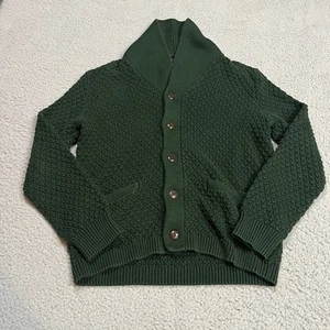 J Crew Sweater Mens Medium Green Button Front Shawl Neck Heavy Knit Cardigan - Picture 1 of 9