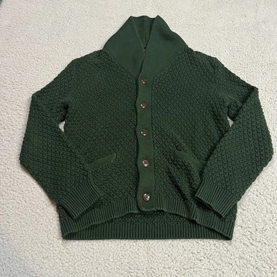 J Crew Sweater Mens Medium Green Button Front Shawl Neck Heavy Knit Cardigan - Image 1 of 4