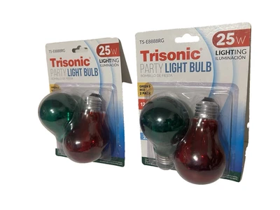 Colorful 25watt GREEN & RED Party Light A19 Bulb Type 2 Pack Trisonic lighting - Image 1 of 3
