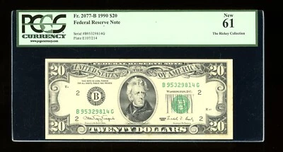 DBR 1990 $20 FRN New York Fr. 2077-B PCGS 61 Serial B95329814G - Image 1 of 2