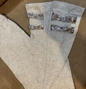 GIRLS LEGGINGS SIZE 14 GRAY FULL LENGTH SEQUIN BOW ANKLE TRIM SUPER CUTE!! - Bild 1 von 2
