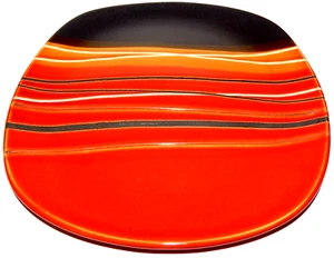 Home Trends Bazaar Square Dinner Plate 11" Orange Red Brown White Stripe 8402624 - Picture 1 of 12