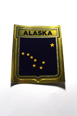 1972 VINTAGE GULF OIL ALASKA STATE FLAG TRAVEL STICKER DECAL WITH HISTORY - Image 1 of 2