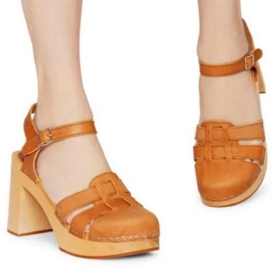 Swedish Hasbeens ‘Grunge Sky High’ clogs, EU 38/US size 8 in ‘Nature’ brown - Image 1 of 4