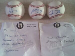 Sean Doolittle, Josh Donaldson & Brandon Moss Signed Autographed MLB Baseball 