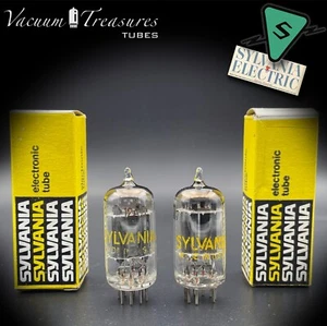 12AX7 ECC83 NOS SYLVANIA 💎AMPLITREX Tested Pair Tubes Gray Plate O Getter USA - Foto 1 di 11