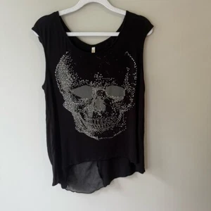 Ocasion Y2K Black Sleeveless Graphic Skull Muscle Tee Women’s XL Streetwear - Picture 1 of 6