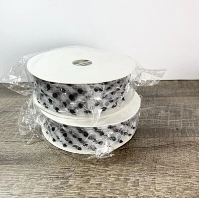 Brand New sheer polka dot ribbon 100 YARDS!  total black and white Wedding Xmas - Image 1 of 4