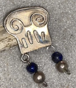 Vintage Handmade Brooch In 925 Sterling Silver W/ Lapis Lazuli Gemstone - Picture 1 of 5