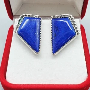 Synthetic Blue Stone Polygon Boho Silver Clip On Earrings 925 Silver (EC3028686) - Picture 1 of 6