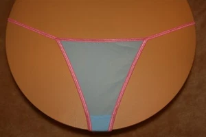 Salmon Orange G-String w Shiny Bands & Blue Sheer Mesh All Over - Size 7 - Bild 1 von 2