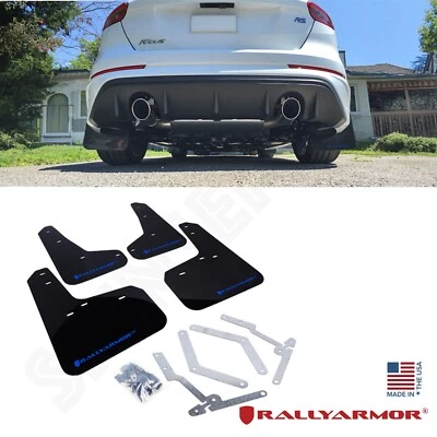 Rally Armor UR Black Mud Flaps w/ Blue Logo for 2012-2018 Ford Focus Hatchback - Image 1 of 2