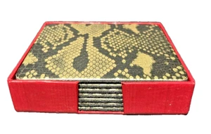 Juego de 7 posavasos imitación piel de serpiente texturizada cuadrado retro años ochenta Hollywood Regency - Imagen 1 de 8