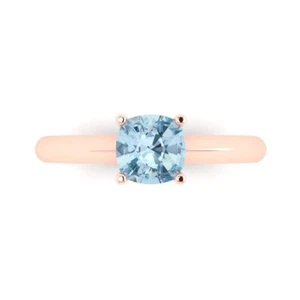 1Ct Cushion Cut Natural Sky Blue Topaz Solitaire Engagement Ring, 14K Rose Gold - Picture 1 of 11