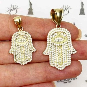 Colgante Hamsa pavé piedra oro amarillo 14K 1,2" - 1,5" - Imagen 1 de 19