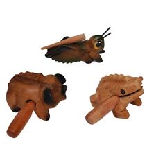 	Wooden Percussion Instruments Set of 3Guiro Rasp Natural Wood FrogMusical 	