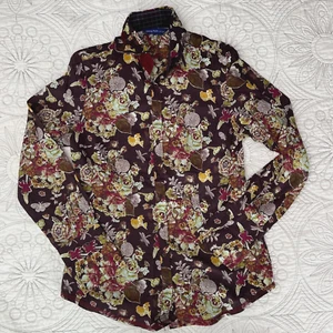 GEORG ROTH $265 Butterfly Floral Print Shirt SMALL Botanical Aubergine Olive - Picture 1 of 12