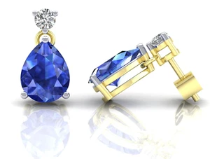 Sapphire Pear Drop Earrings Solid 9ct Yellow Gold Fully Hallmarked - Picture 1 of 4
