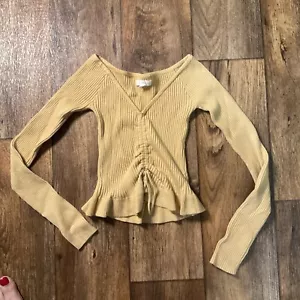 Top suéter manga larga con corbata delantera amarilla XS de La Hearts para mujer - Imagen 1 de 5