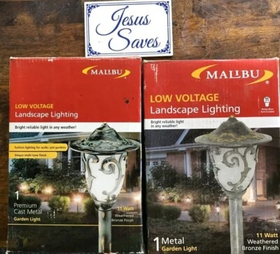 2- Malibu 8307-9100 Scroll Lights Weathered Bronze Metal Landscape Lighting 11w.