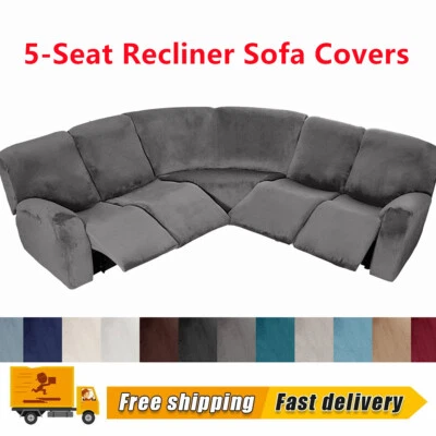 Fundas de sofá reclinables seccionales de terciopelo elástico en forma de L de 5 plazas Foto 1 de 4