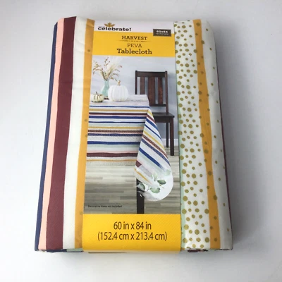 Tablecloth Harvest Peva Polyester Vinyl  Multicolor Stripes 60" x 84" - Image 1 of 4