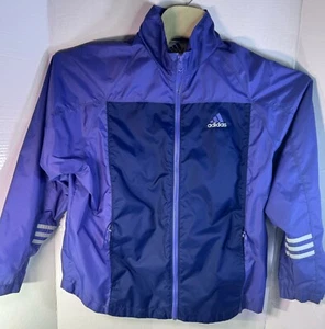 Adidas Jacket Lined Windbreaker Medium Navy And Purple 3 Stripe Zip Up EUC - Picture 1 of 10