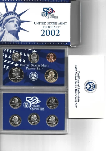 2002 US Mint Proof 10-Coin Set with Original Packaging OGP Cover