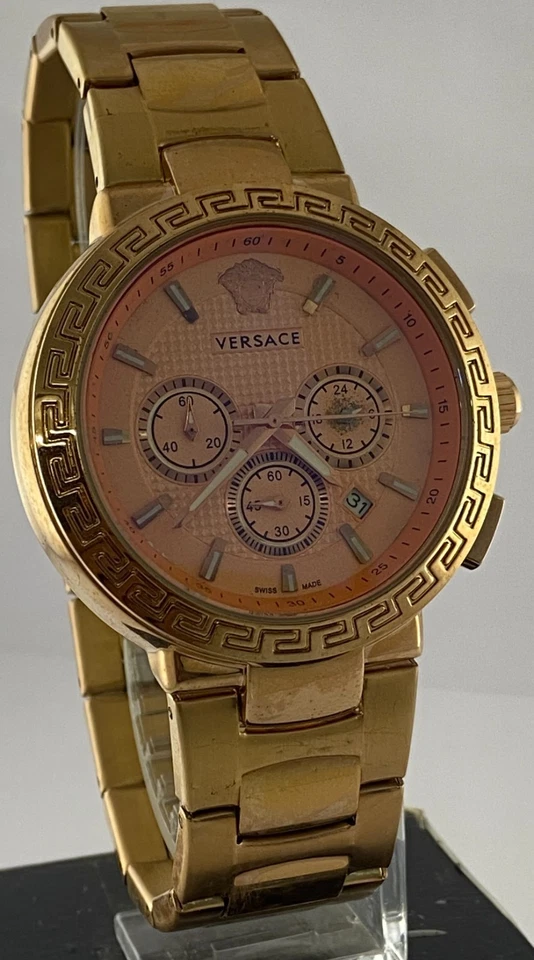 Reloj de cuarzo para hombre Versace Greca de lujo restaurado cronógrafo enchapado en oro rosa Foto 1 de 4