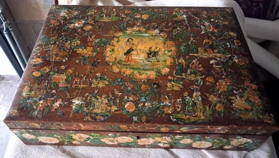 ancienne boite à jeux 19ème victorienne décors chromos decoupis  Coffret jetons - Photo 1/4