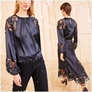 Ulla Johnson Mathilde Bluse Seide Spitze Damen Größe 0 Schwarz Langarm - Bild 1 von 17