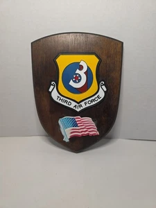 Vintage USAF 3rd Air Force Wooden Shield Plaque Cold War RAF Mildenhall England - Picture 1 of 7