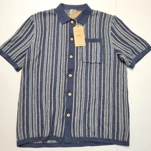 New FAHERTY River Cliffs Button Sweater Shirt Men's XL Blue STRIPED Cotton LINEN - Picture 1 of 5